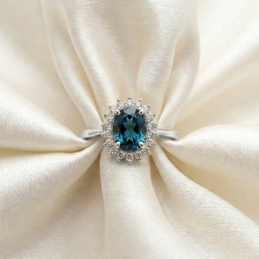 Natural London Blue Topaz The Dahlia Ring in 925 Sterling Silver