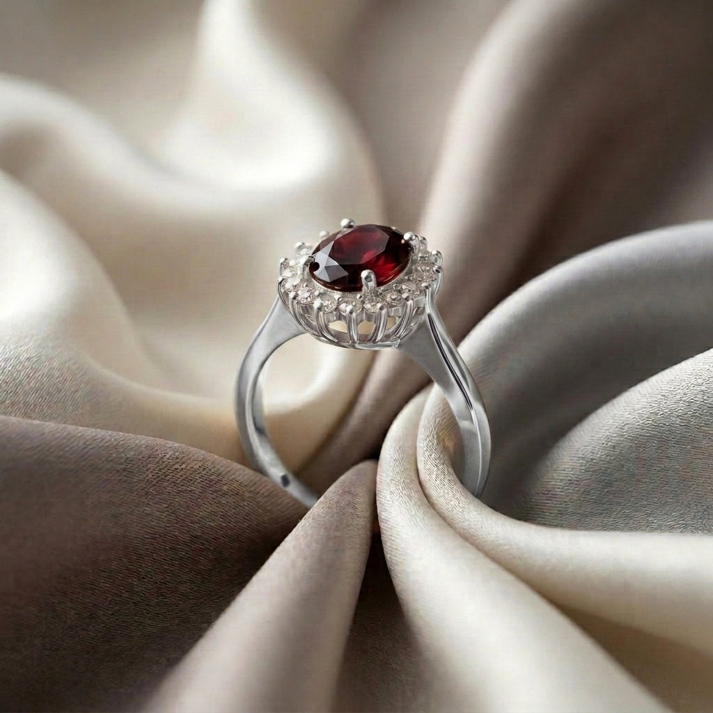Natural Red Garnet The Dahlia Ring in 925 Sterling Silver