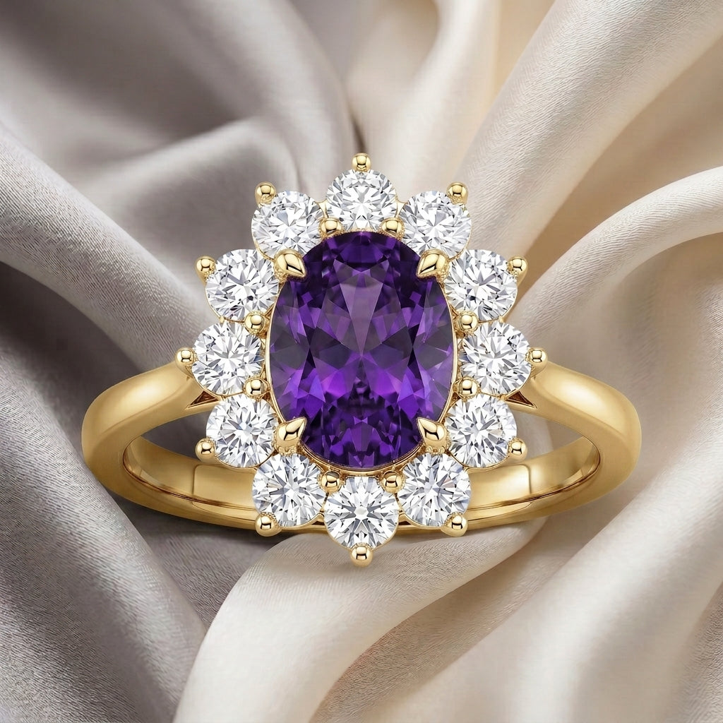 Natural Amethyst Roselle Ring in 925 Sterling Silver