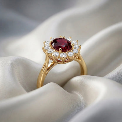 Natural Red Garnet Roselle Ring in 925 Sterling Silver