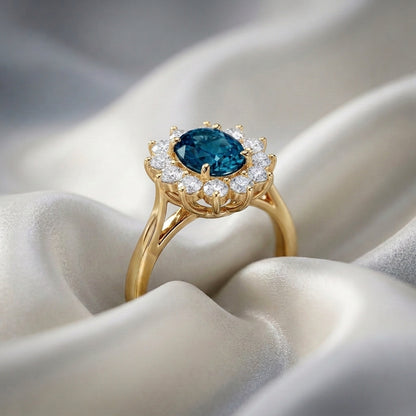 Natural London Blue Topaz Roselle Ring in 925 Sterling Silver