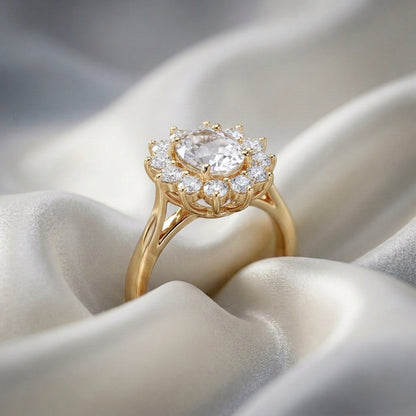 Natural White Topaz Roselle Ring in 925 Sterling Silver