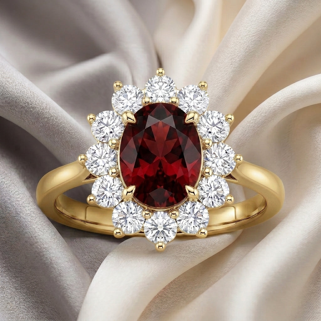 Natural Red Garnet Roselle Ring in 925 Sterling Silver
