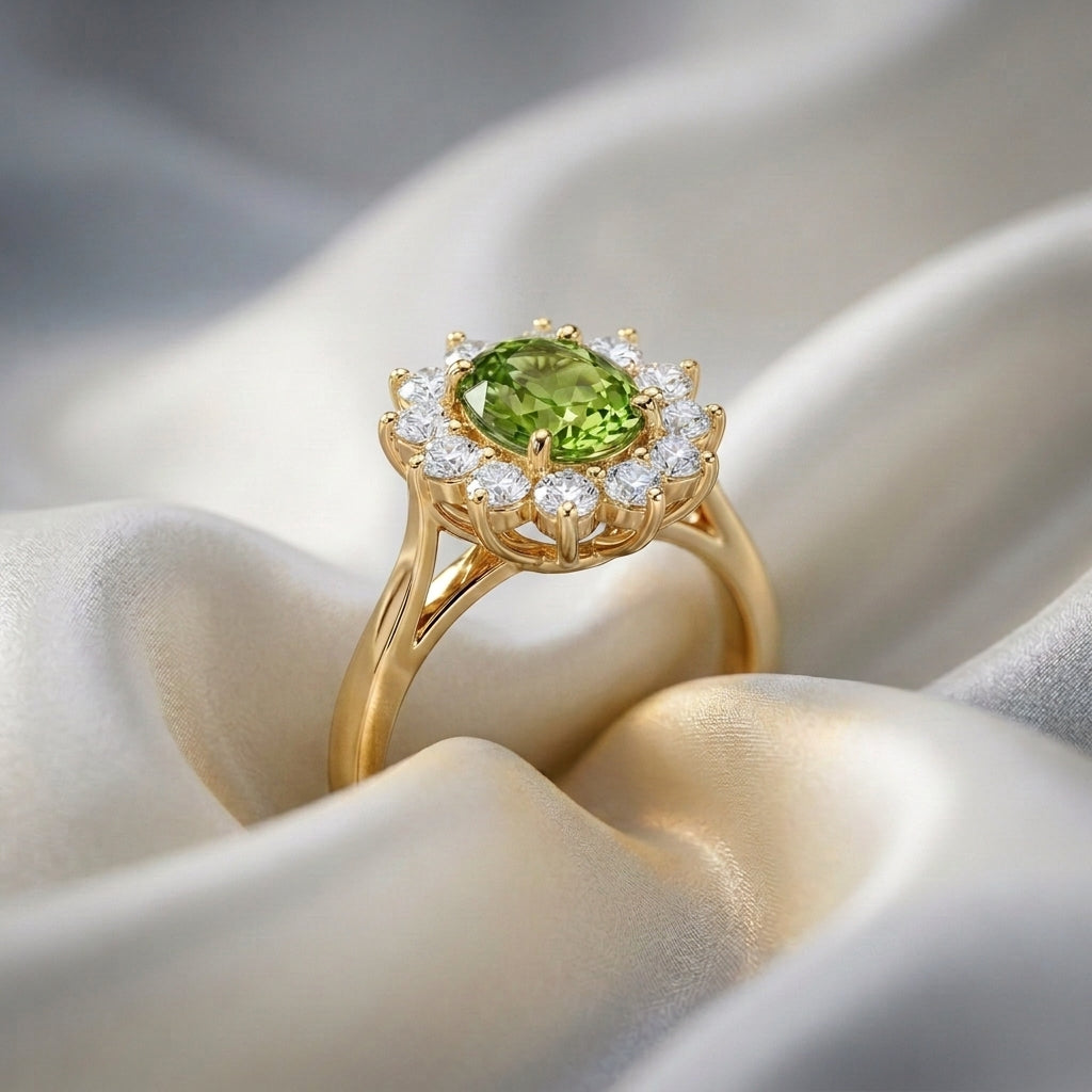 Natural Peridot Roselle Ring in 925 Sterling Silver