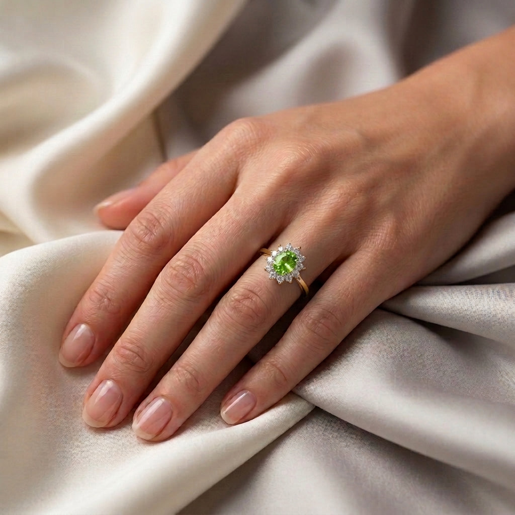 Natural Peridot Roselle Ring in 925 Sterling Silver