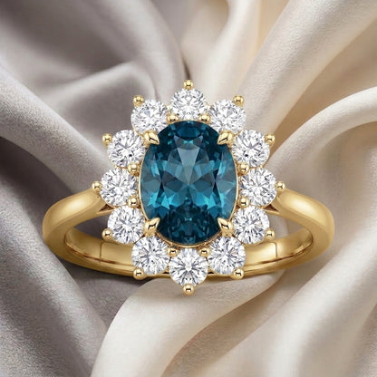 Natural London Blue Topaz Roselle Ring in 925 Sterling Silver