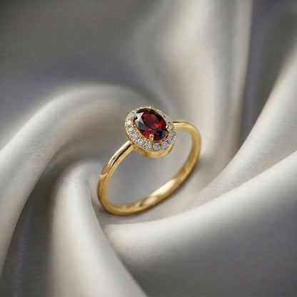 Natural Red Garnet Venus Ring in 925 Sterling Silver