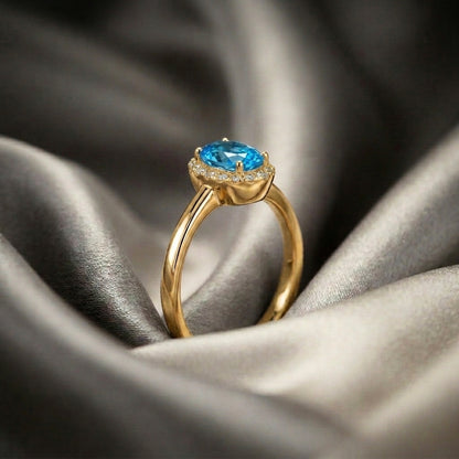 Natural Swiss Blue Topaz Venus Ring in 925 Sterling Silver