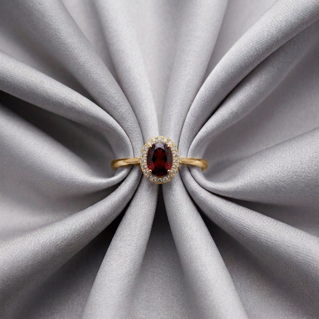 Natural Red Garnet Venus Ring in 925 Sterling Silver