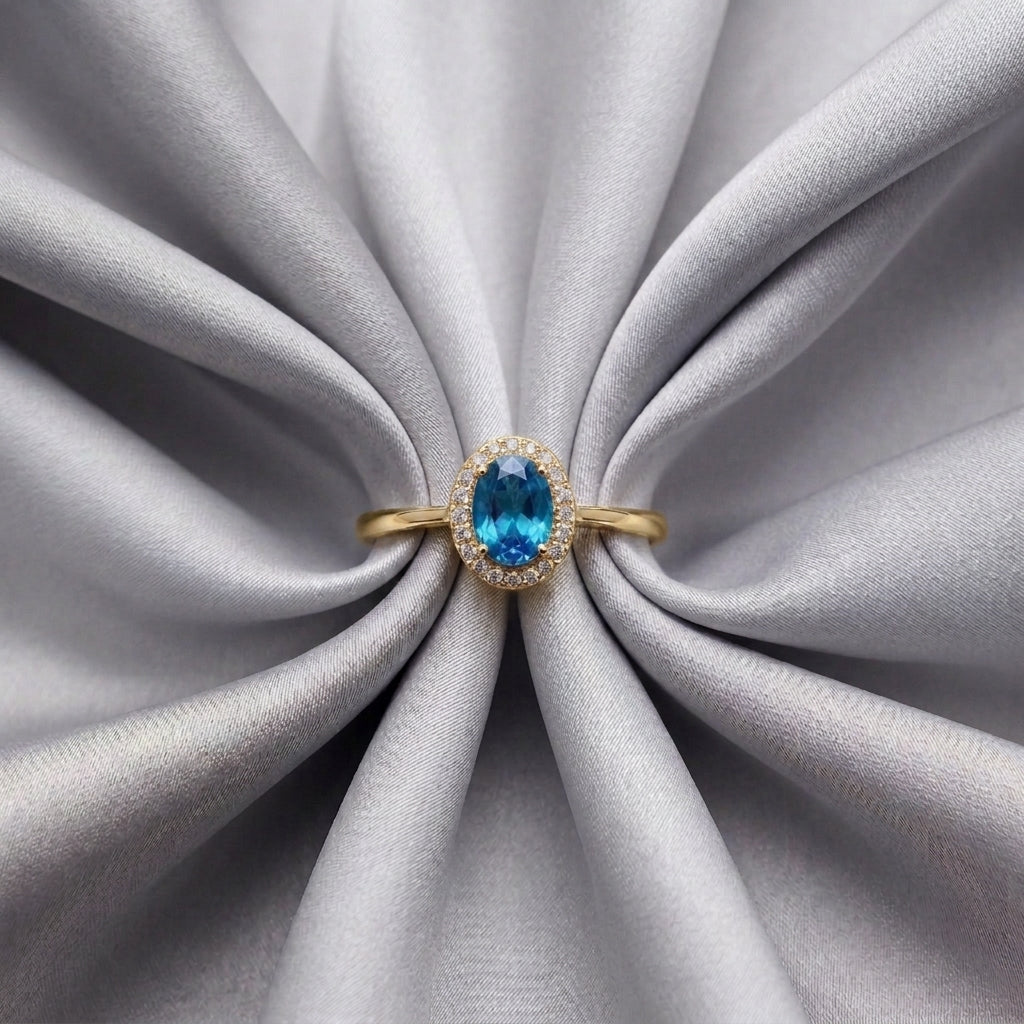 Natural Swiss Blue Topaz Venus Ring in 925 Sterling Silver