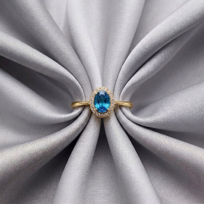 Natural Swiss Blue Topaz Venus Ring in 925 Sterling Silver