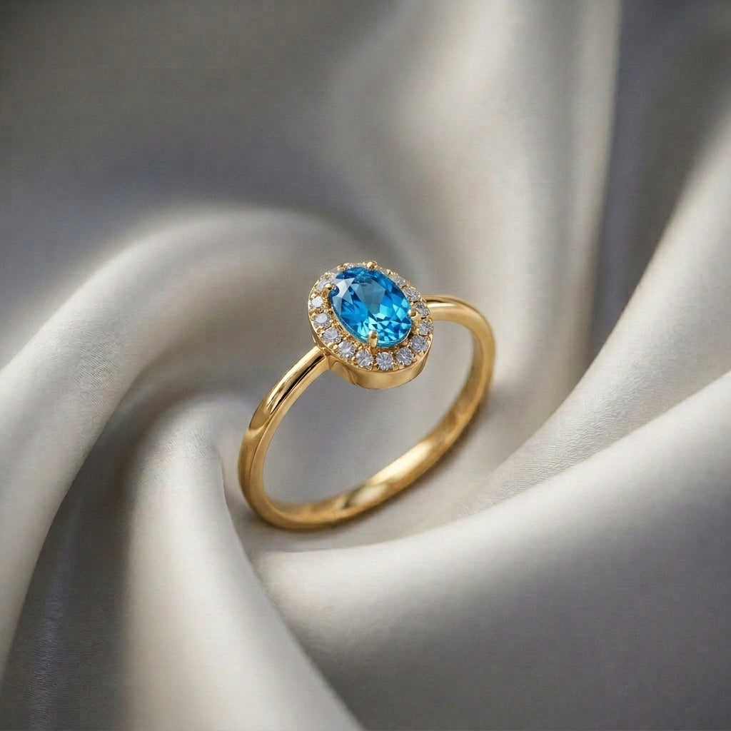 Natural Swiss Blue Topaz Venus Ring in 925 Sterling Silver