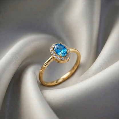 Natural Swiss Blue Topaz Venus Ring in 925 Sterling Silver
