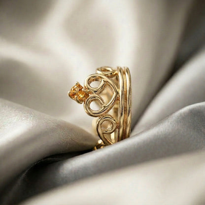 Natural Citrine Crown Ring in 925 Sterling Silver
