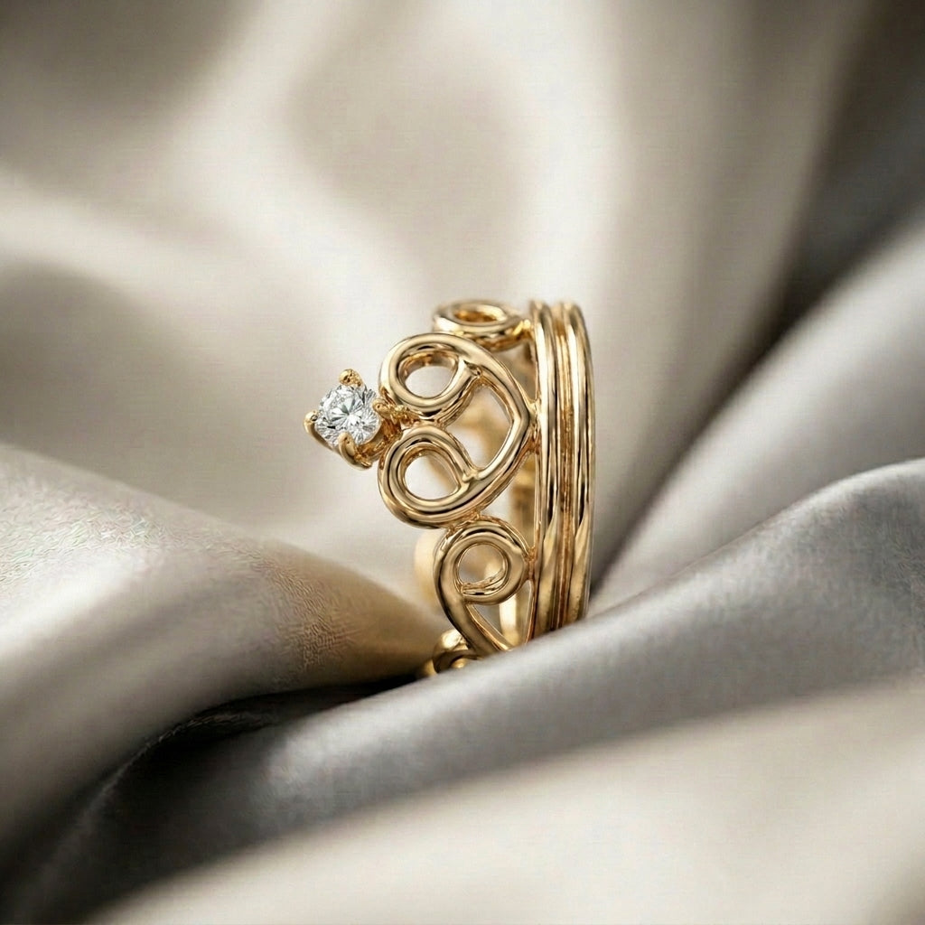 Natural White Topaz Crown Ring in 925 Sterling Silver