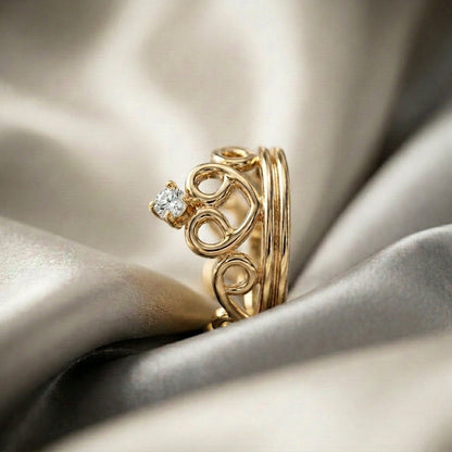 Natural White Topaz Crown Ring in 925 Sterling Silver