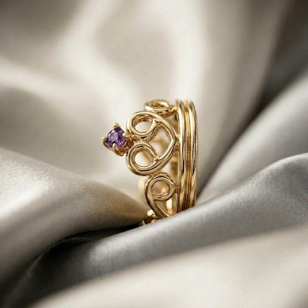 Natural Amethyst Crown Ring in 925 Sterling Silver