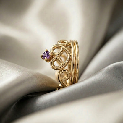 Natural Amethyst Crown Ring in 925 Sterling Silver