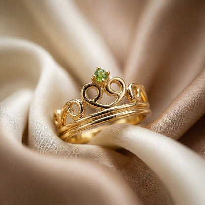 Natural Peridot Crown Ring in 925 Sterling Silver