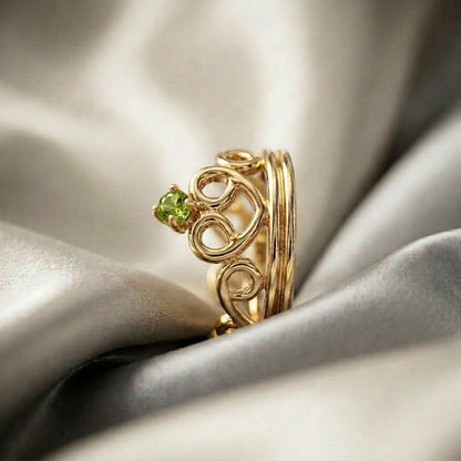 Natural Peridot Crown Ring in 925 Sterling Silver