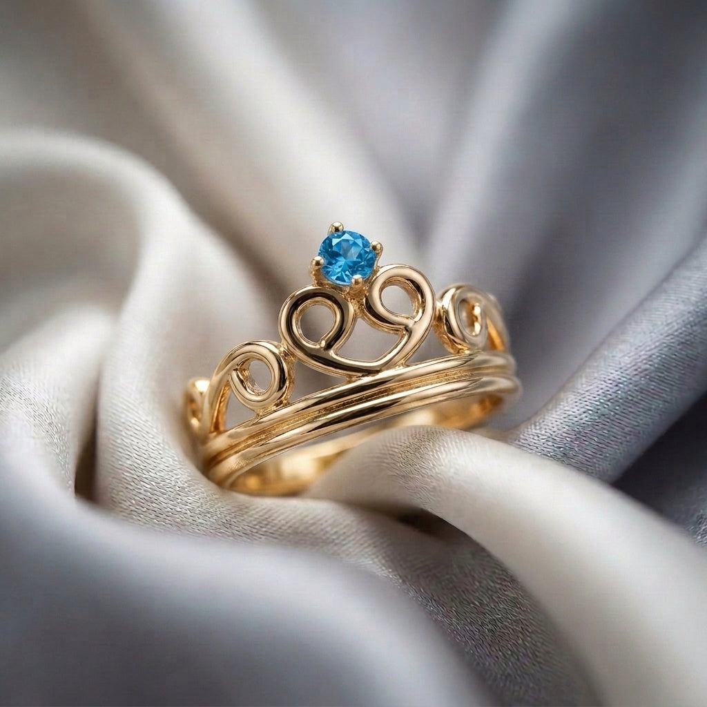 Natural Swiss Blue Topaz Crown Ring in 925 Sterling Silver