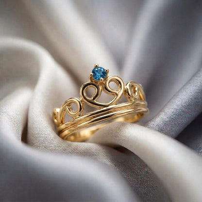 Natural London Blue Topaz Crown Ring in 925 Sterling Silver