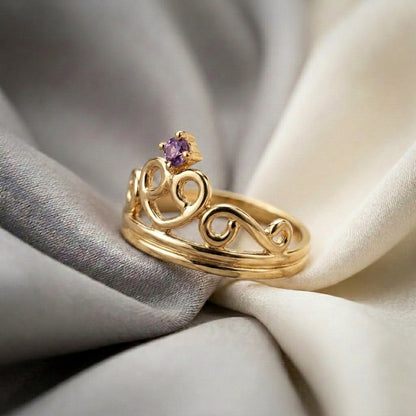 Natural Amethyst Crown Ring in 925 Sterling Silver