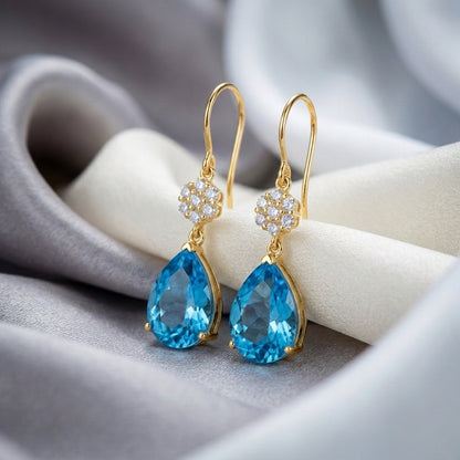Natural Swiss Blue Topaz Willow Drop Earrings