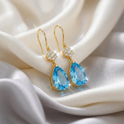 Natural Swiss Blue Topaz Willow Drop Earrings