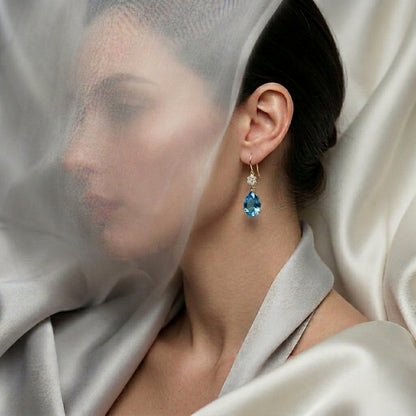 Natural Swiss Blue Topaz Willow Drop Earrings