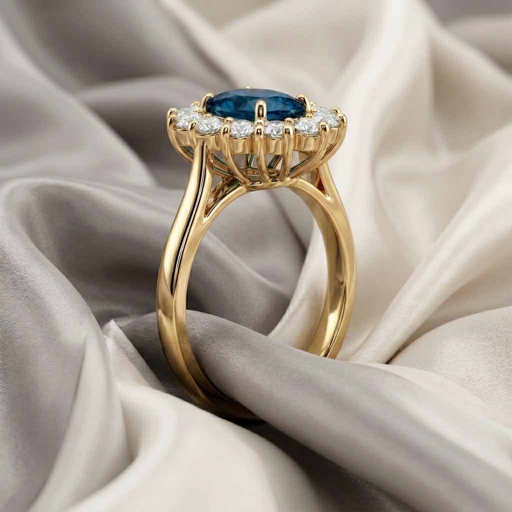 Natural London Blue Topaz Roselle Ring in 925 Sterling Silver