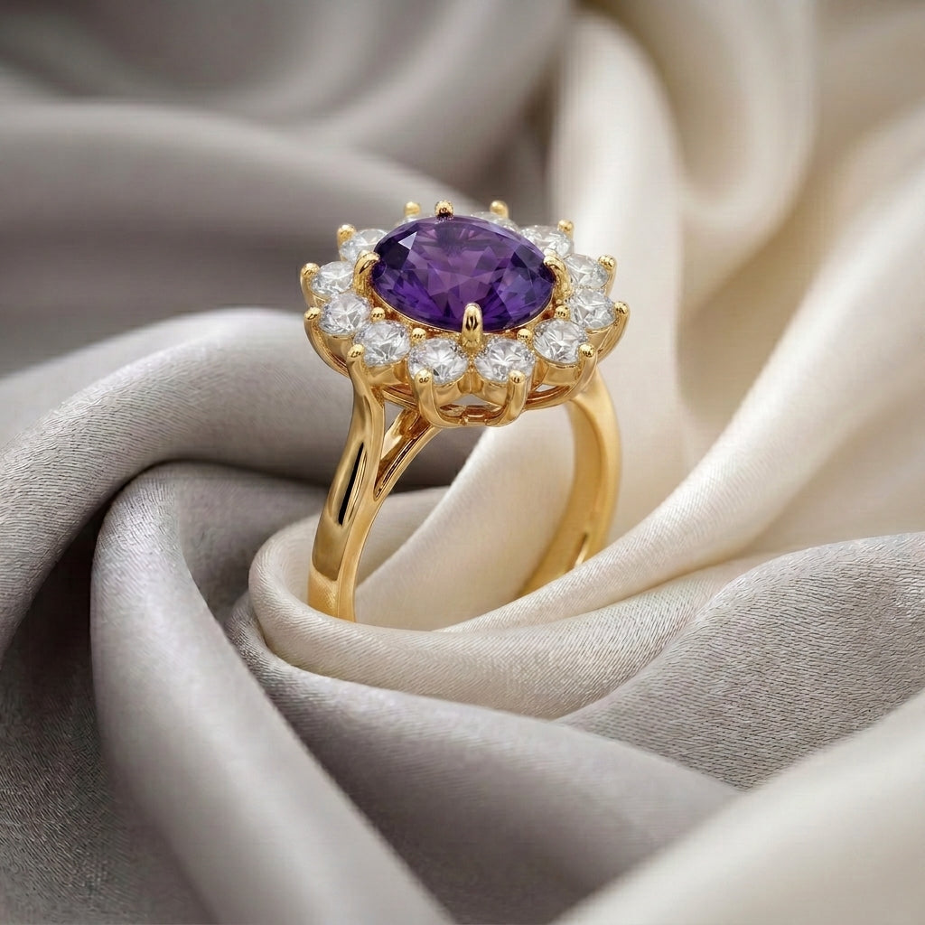 Natural Amethyst Roselle Ring in 925 Sterling Silver