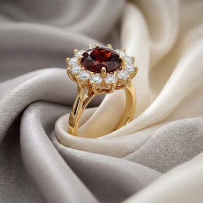 Natural Red Garnet Roselle Ring in 925 Sterling Silver