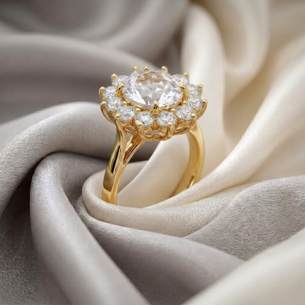 Natural White Topaz Roselle Ring in 925 Sterling Silver