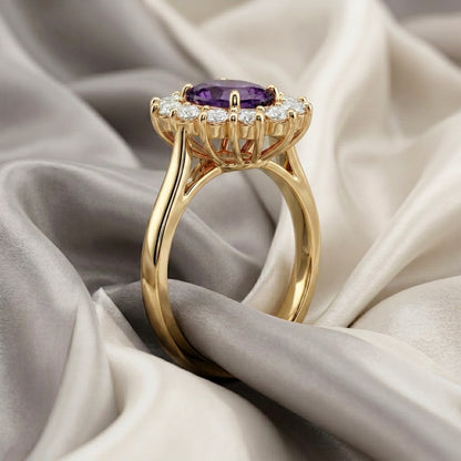 Natural Amethyst Roselle Ring in 925 Sterling Silver