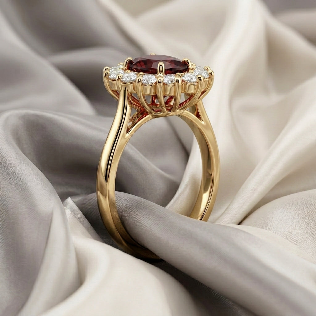 Natural Red Garnet Roselle Ring in 925 Sterling Silver