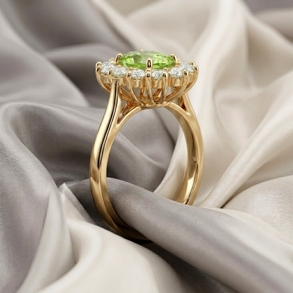 Natural Peridot Roselle Ring in 925 Sterling Silver