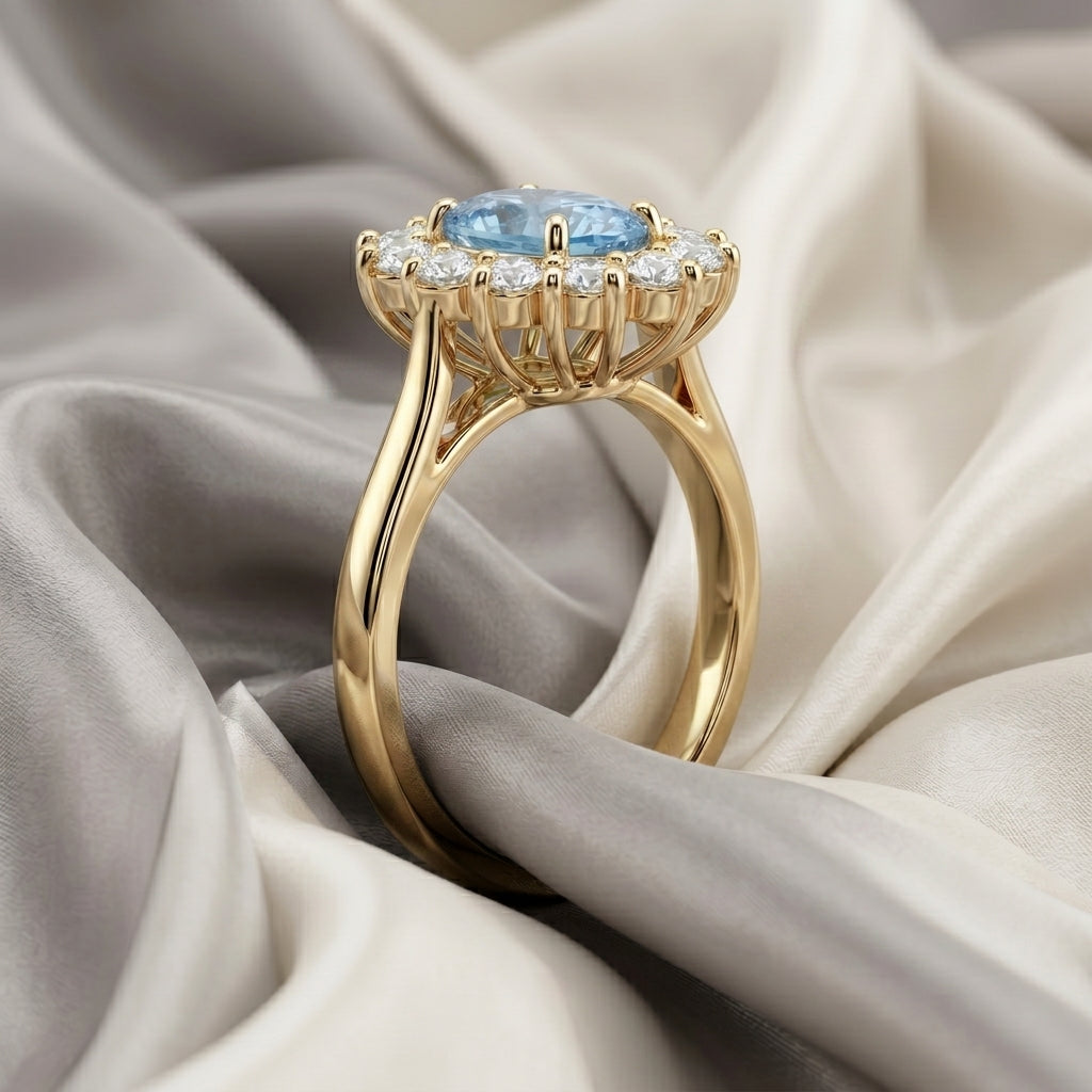 Natural Swiss Blue Topaz Roselle Ring in 925 Sterling Silver