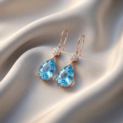 Natural Swiss Blue Topaz Willow Drop Earrings