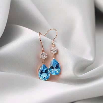 Natural Swiss Blue Topaz Willow Drop Earrings