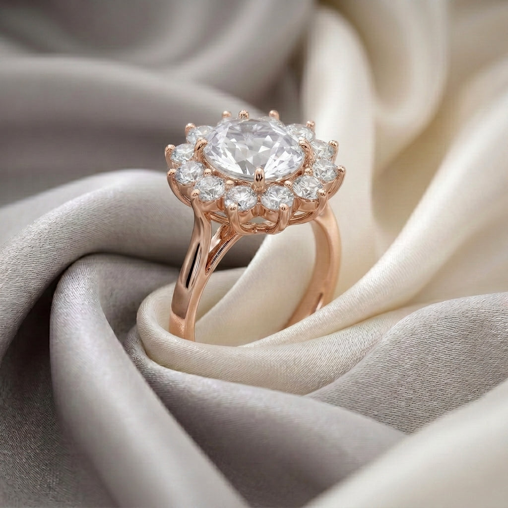 Natural White Topaz Roselle Ring in 925 Sterling Silver