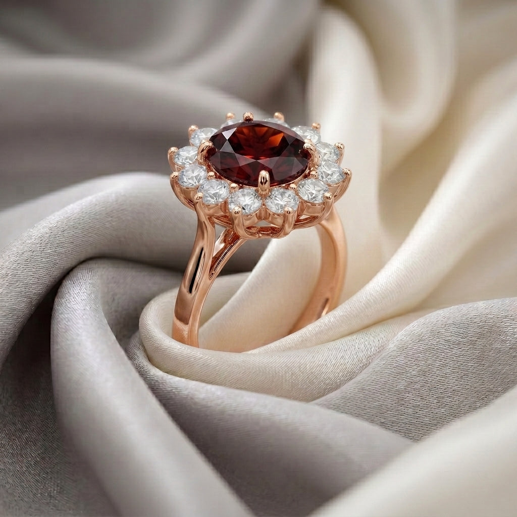 Natural Red Garnet Roselle Ring in 925 Sterling Silver