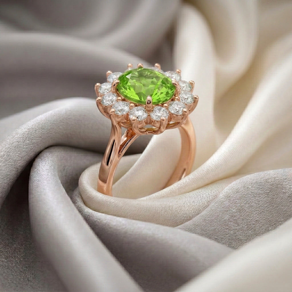 Natural Peridot Roselle Ring in 925 Sterling Silver
