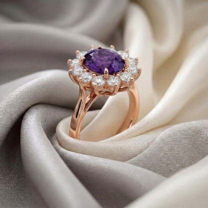 Natural Amethyst Roselle Ring in 925 Sterling Silver