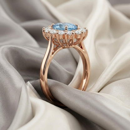 Natural Swiss Blue Topaz Roselle Ring in 925 Sterling Silver