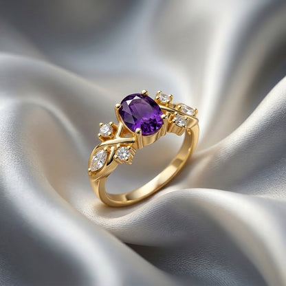 Natural Amethyst The Willow Ring in 925 Sterling Silver