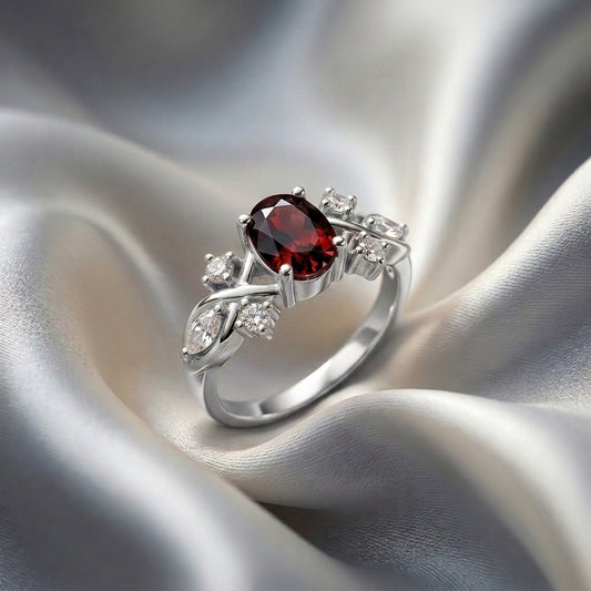 Natural Red Garnet The Willow Ring in 925 Sterling Silver