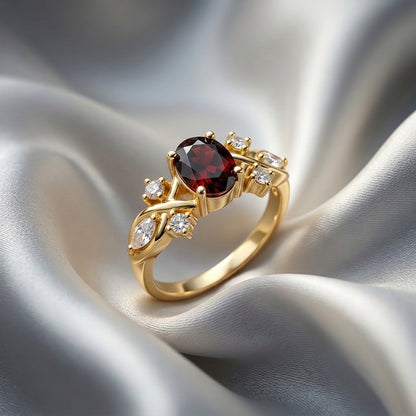 Natural Red Garnet The Willow Ring in 925 Sterling Silver