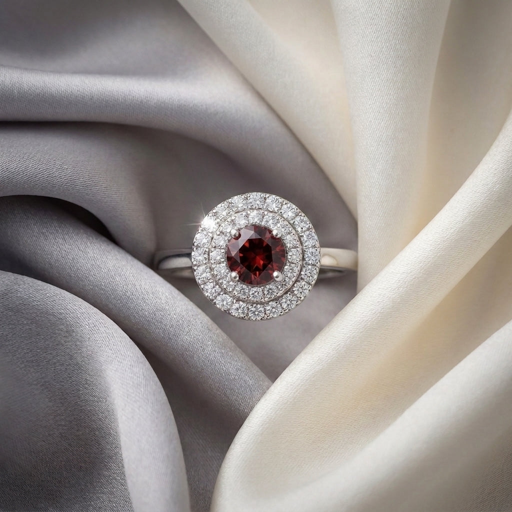 Natural Red Garnet The Dazzle Ring in 925 Sterling Silver