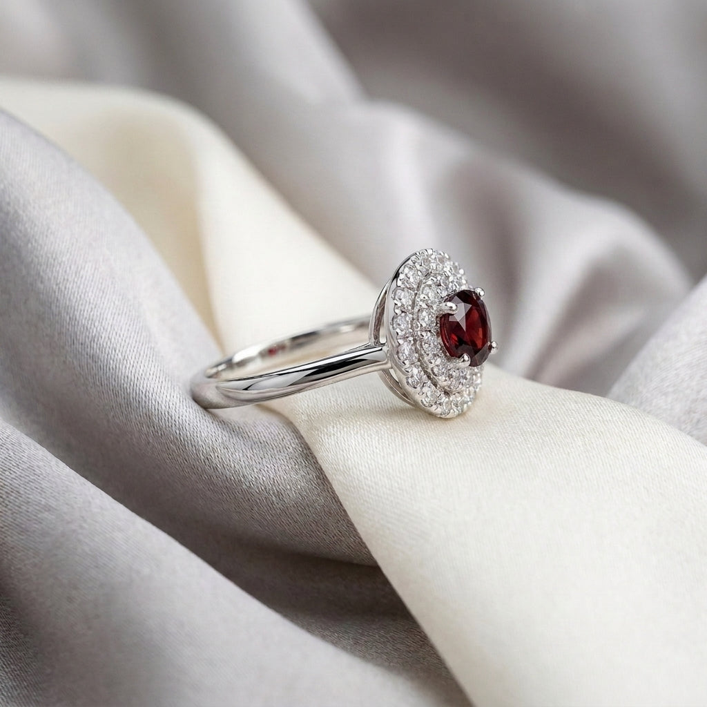 Natural Red Garnet The Dazzle Ring in 925 Sterling Silver